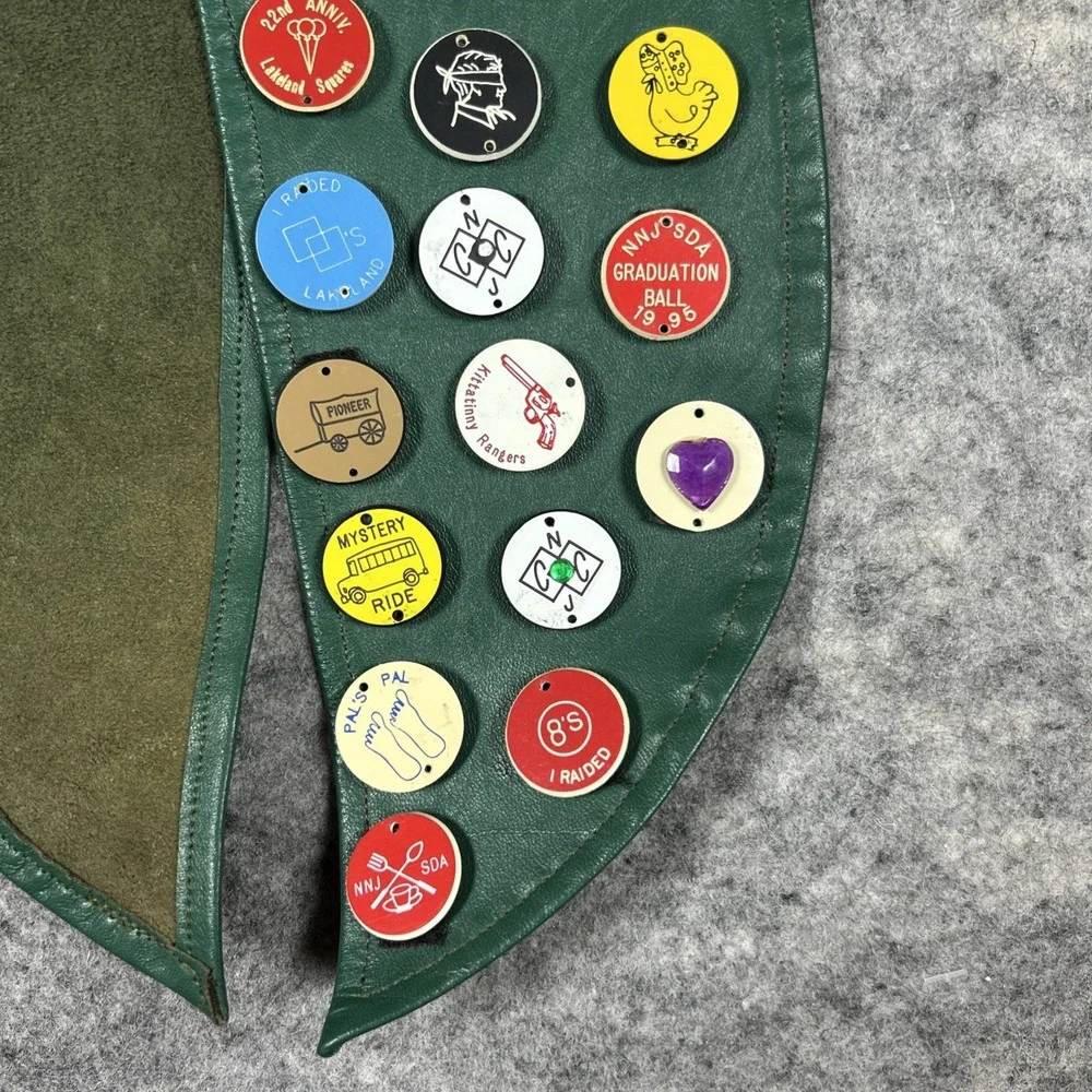 Vtg Dance Club Merit Sash Green Pleather 46 Merit‎ Badges Outdoors 90s